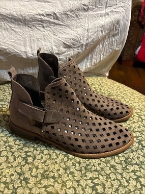 Musse & Cloud Taupe Perforated Suede Ankle Booties